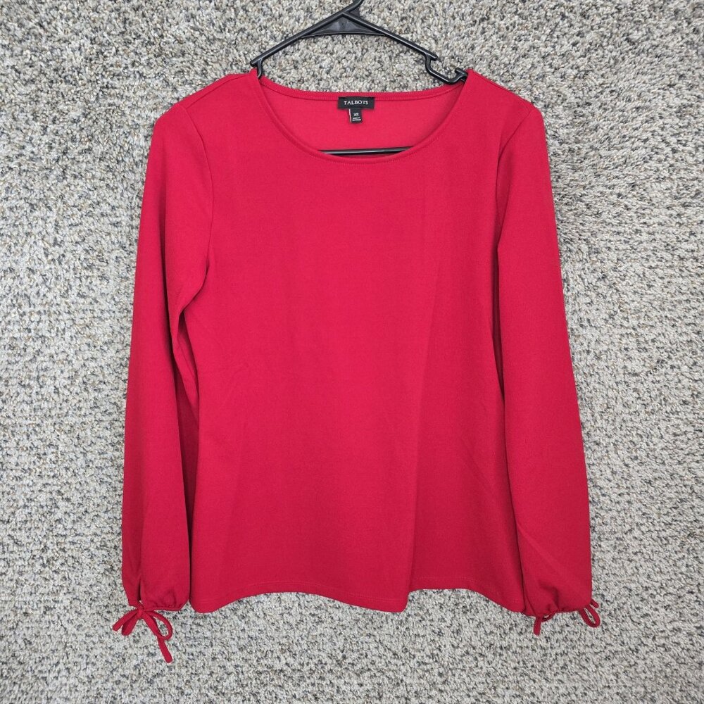 Talbots Top Womens XS Red Scoop Neck Long Sleeve Blouse Stretch‎ Casual Ladies